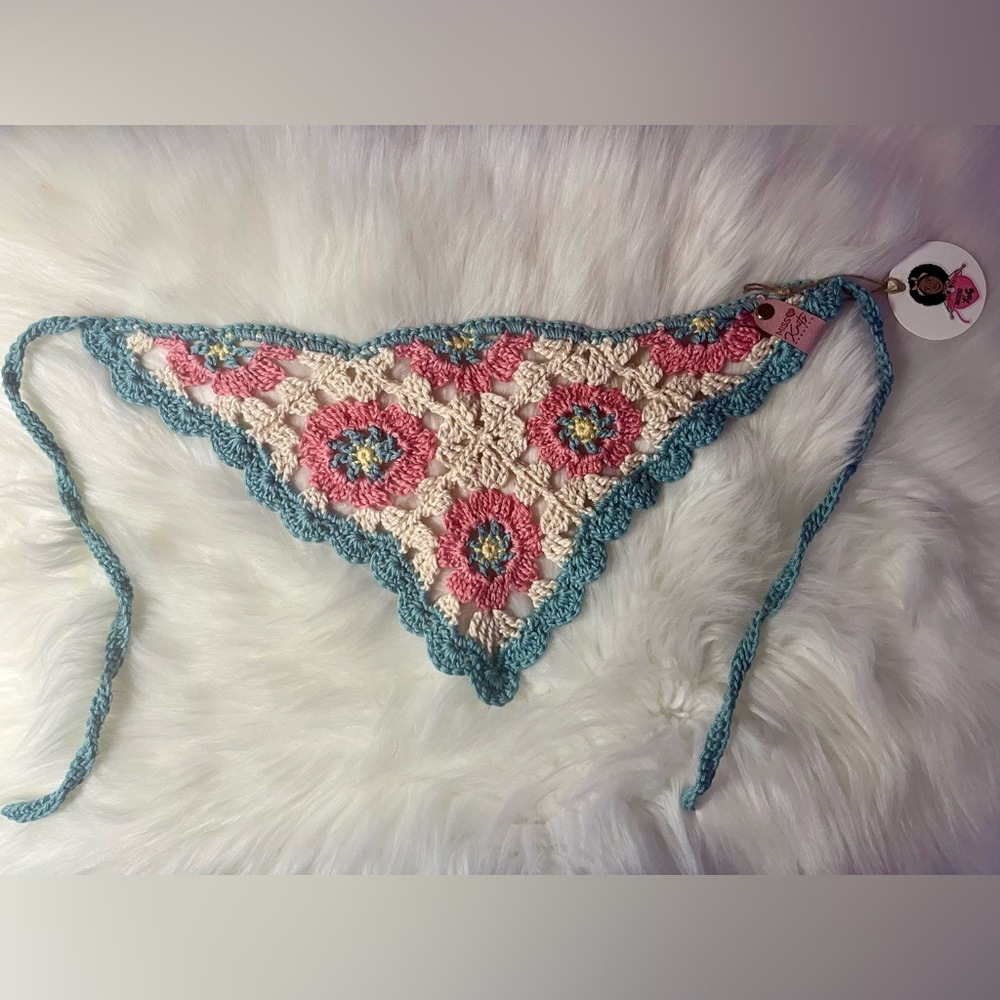 Handcrafted Crochet Hair Band - Pink, Cream, and Blue